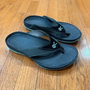 Kuru Kala Flip Flops Sandals Womens 8 Black Blue Comfort Arch Support Thongs